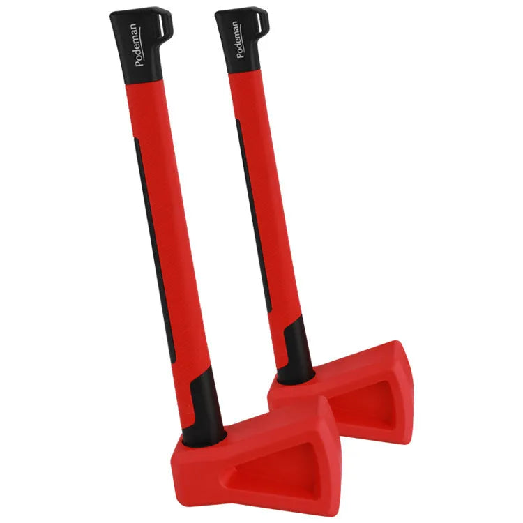 Red plastic axe muscle trainer fitness equipment for home workouts.