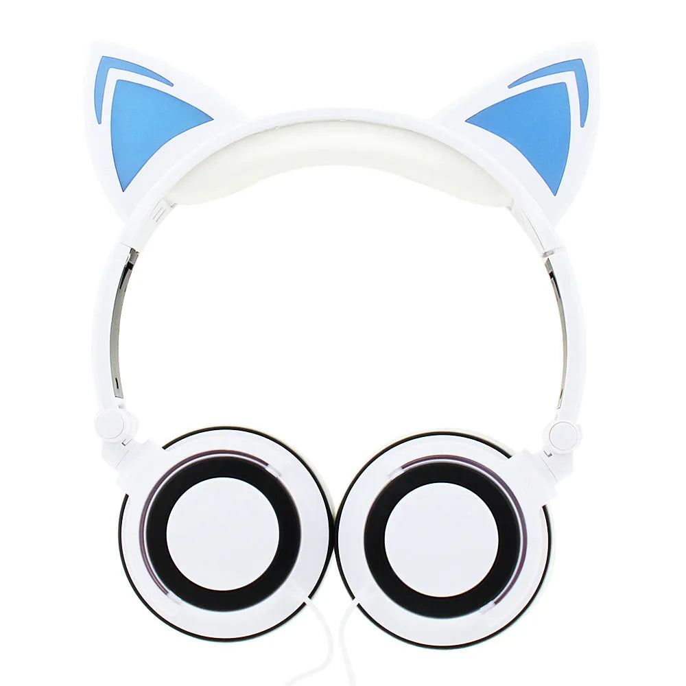 LED illuminated cat ear headphones in various colours showing lit-up ears and ear cushions