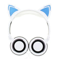 LED illuminated cat ear headphones in various colours showing lit-up ears and ear cushions
