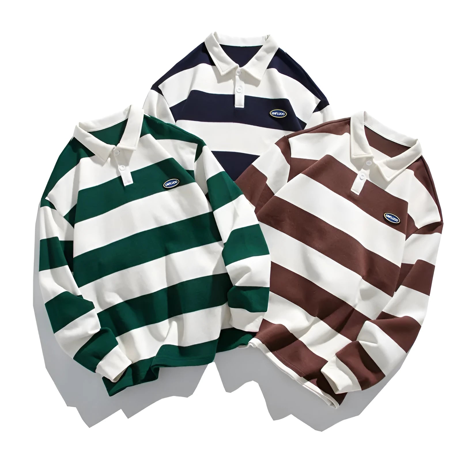 Pearl cotton polo shirt with sweater lapel collar in loose fit long sleeve design