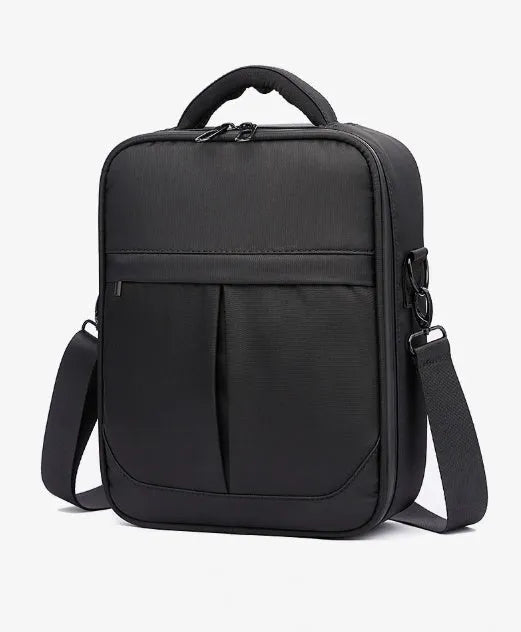 Black Oxford fabric men's messenger bag showing main compartment.