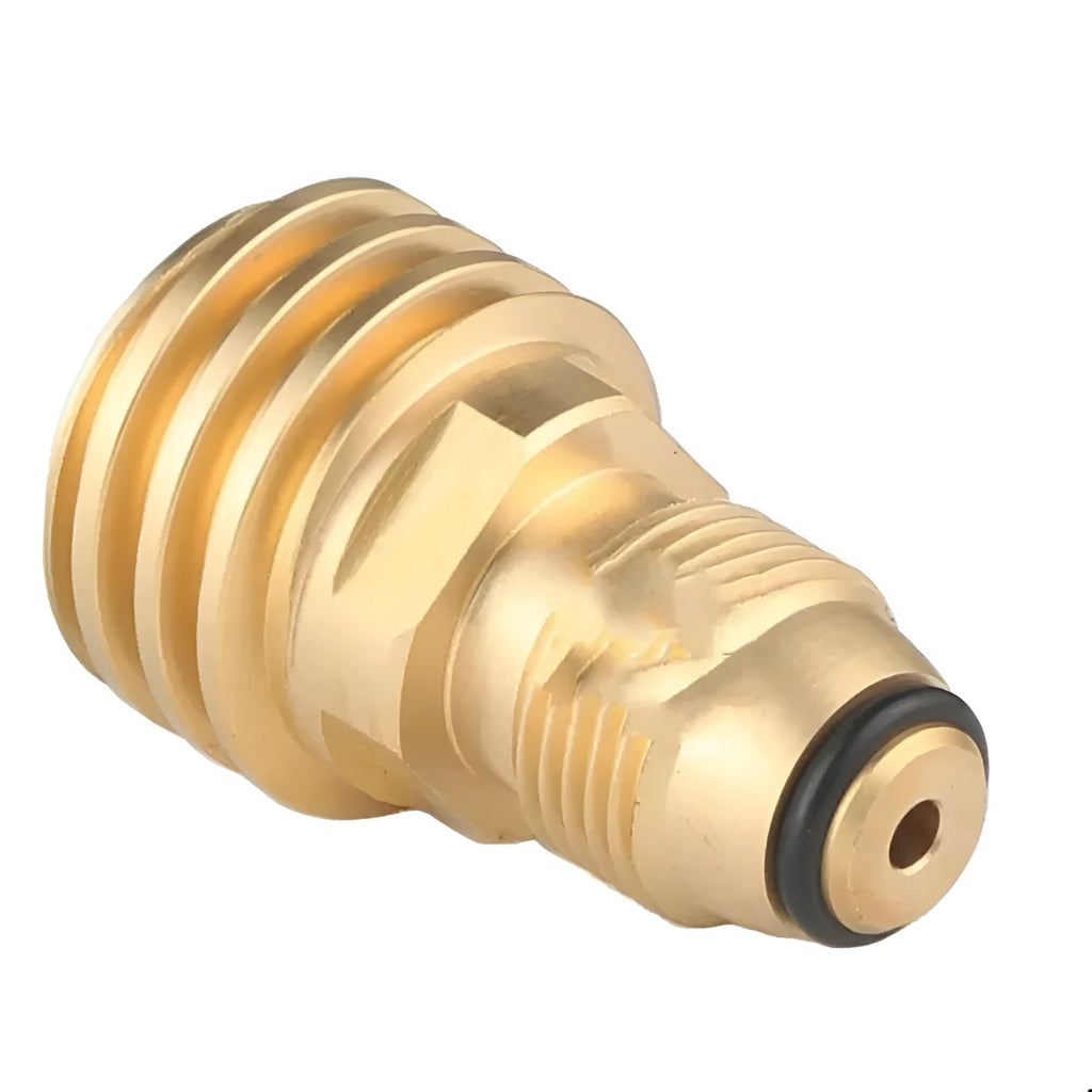 Gold-coloured brass gas brazing copper adapter with tapered thread.