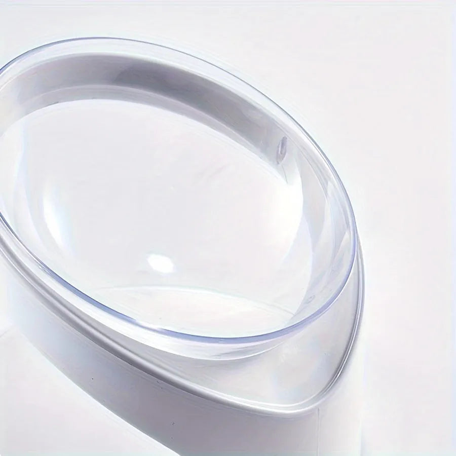 White elevated cat food bowl with clear plastic and 8.5cm height for anti-vomit feeding