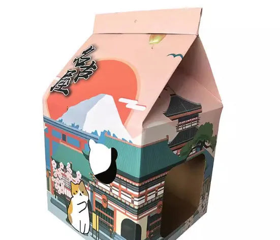 Foldable rectangular corrugated paper cat scratching board with a Nagoya pattern design.