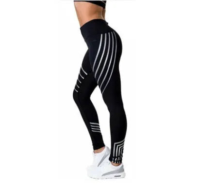 Women's black and white printed workout leggings with milk silk fabric and slim fit design