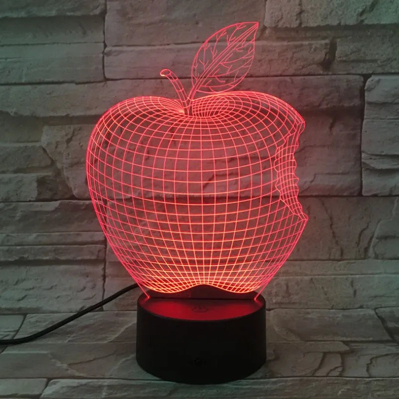 3D fruit design LED night light with acrylic shade showing touch control and seven colour illumination options