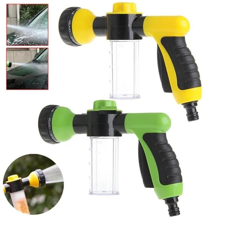 Green high-pressure foam spray gun with adjustable nozzle and long water pipe for car and garden cleaning