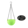 Injection-moulded plastic hanging basket with inner pot and chain in choice of seven colours.