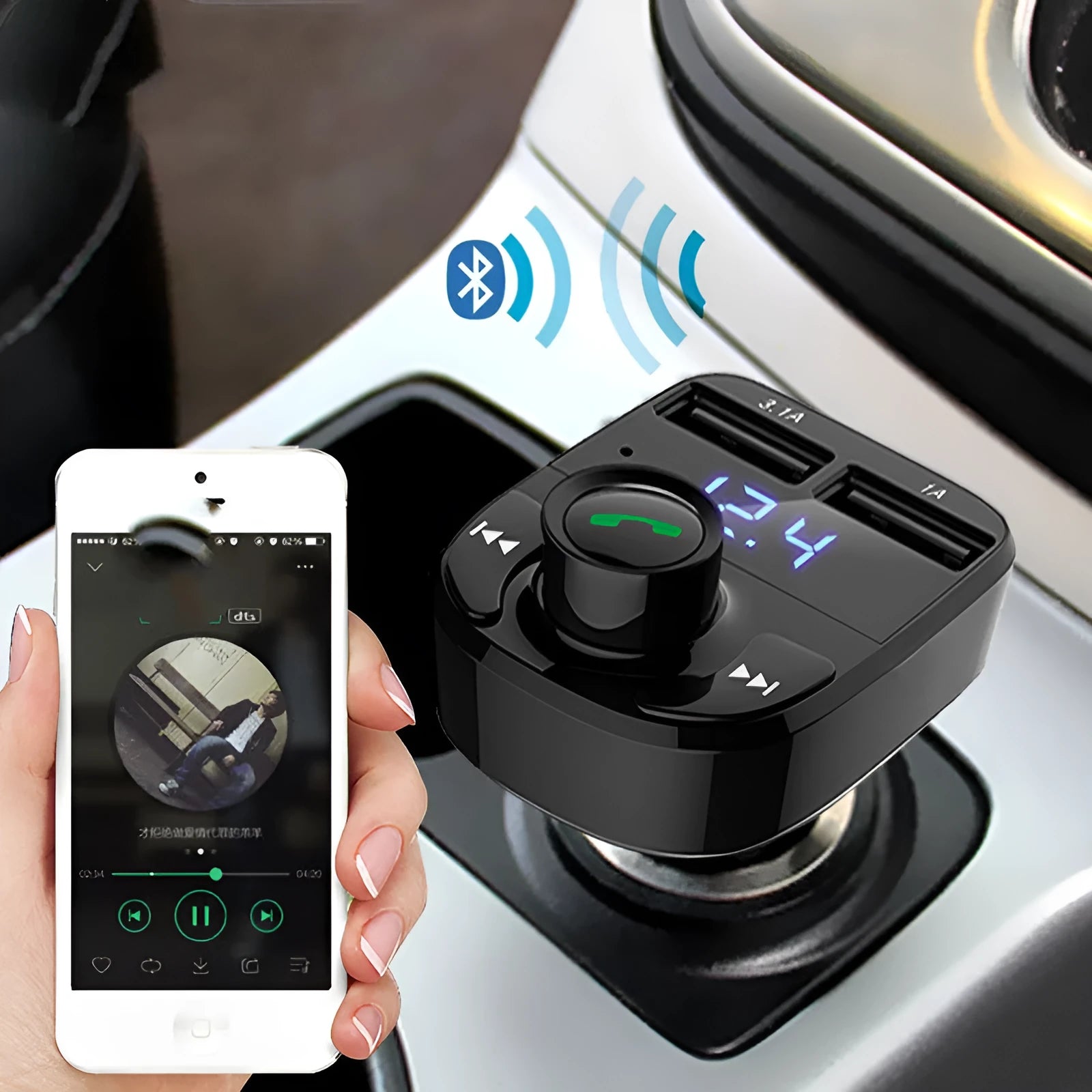 HY82 car Bluetooth MP3 player and FM transmitter for Hyundai vehicles with dual USB charging ports