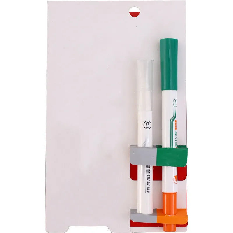 Erasable highlighter review pen set in green with plastic stem and oblique tip, card packed