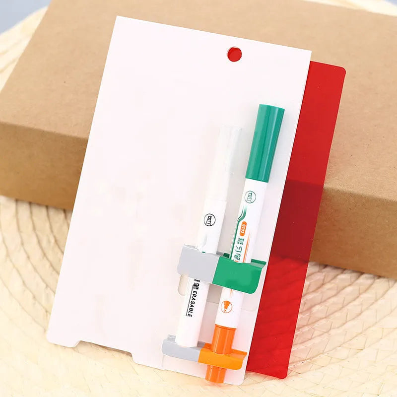Erasable highlighter review pen set in green with plastic stem and oblique tip, card packed