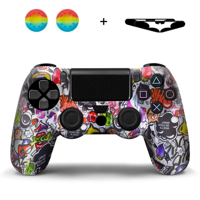 Camouflage silicone PS4 controller sleeve with button caps and lamp stickers in Red Leaf style