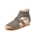 Women's beige wedge heel sandals with back zipper and fish mouth toe design