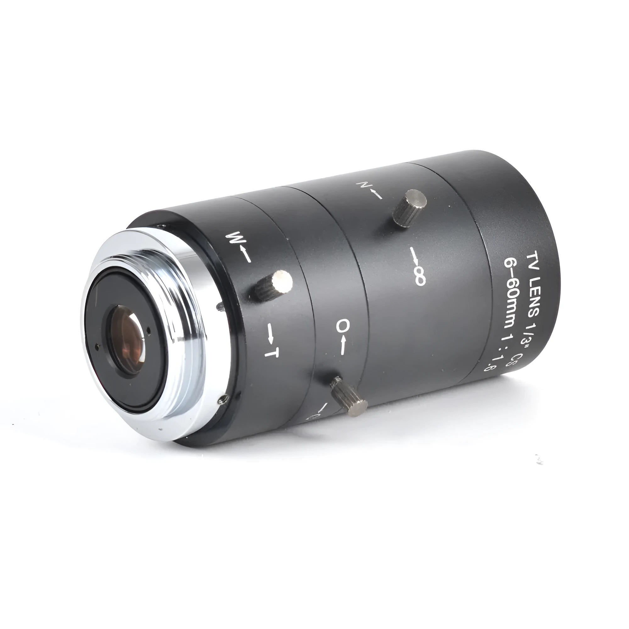 Black manual aperture CS mount CCTV camera lens with 6-60mm focal length markings