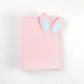 Cute rabbit-themed mini photo album with PU cover in blue, pink, or white, showing loose-leaf pages.