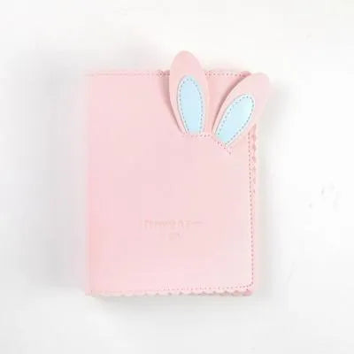 Cute rabbit-themed mini photo album with PU cover in blue, pink, or white, showing loose-leaf pages.