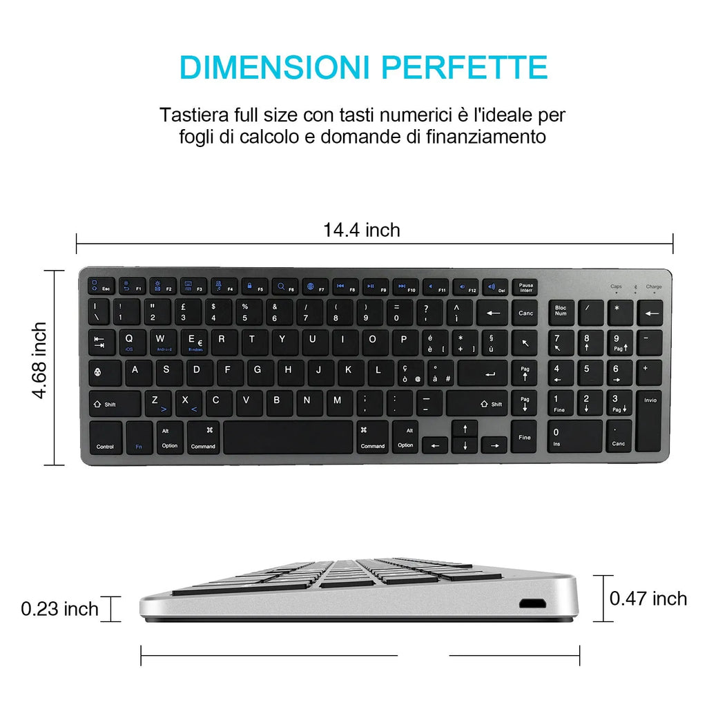Ultra-thin Bluetooth keyboard for tablets and mobile phones in grey colour