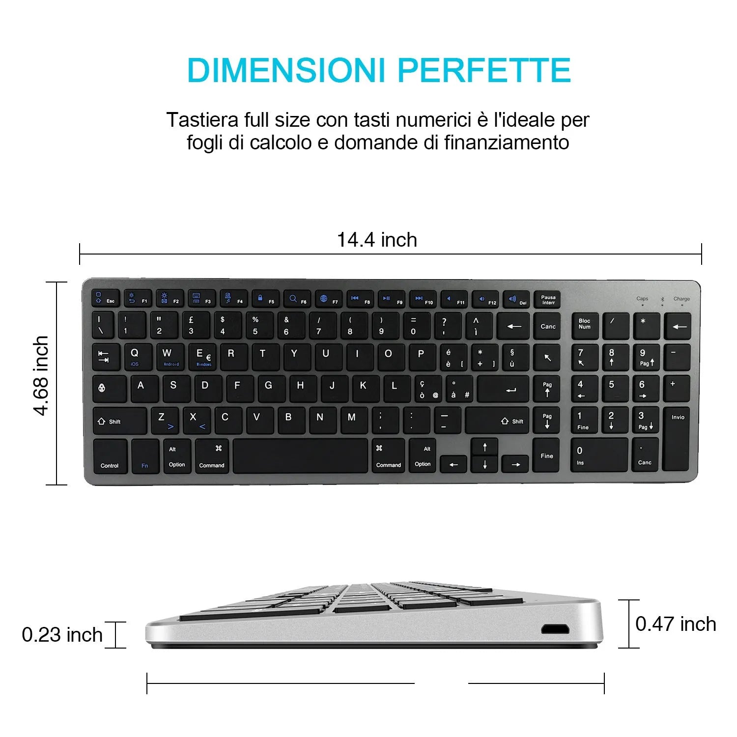 Ultra-thin Bluetooth keyboard for tablets and mobile phones in grey colour