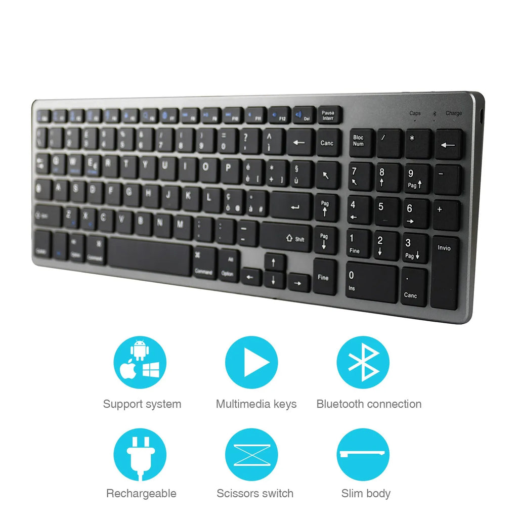 Ultra-thin Bluetooth keyboard for tablets and mobile phones in grey colour