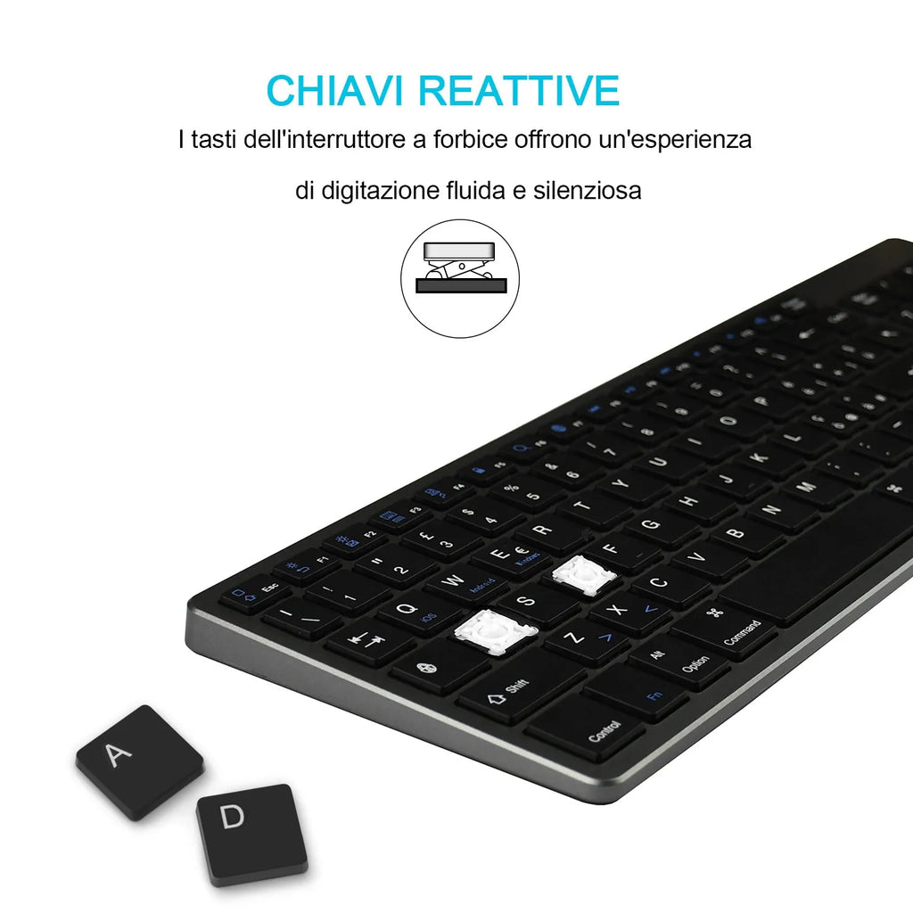 Ultra-thin Bluetooth keyboard for tablets and mobile phones in grey colour