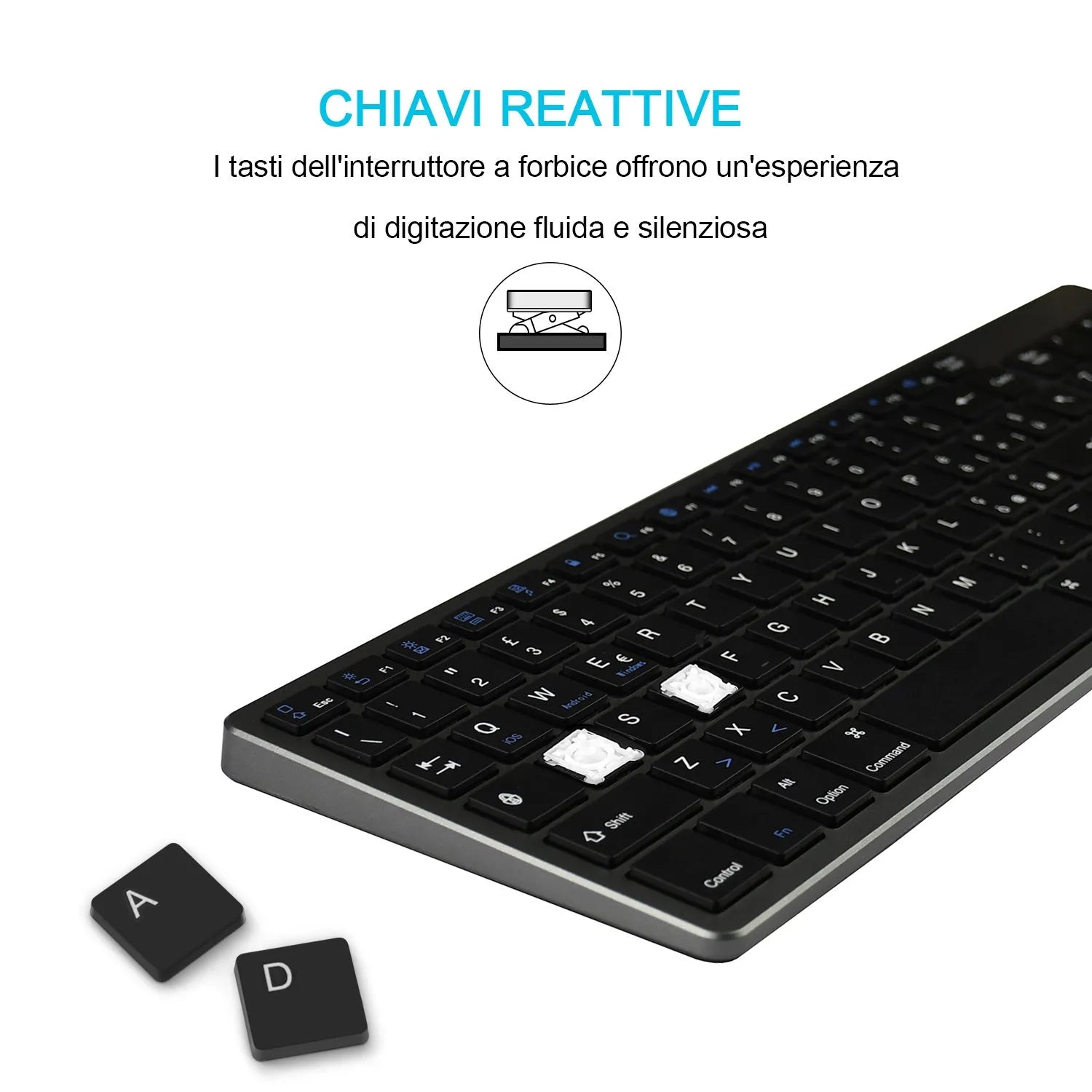 Ultra-thin Bluetooth keyboard for tablets and mobile phones in grey colour