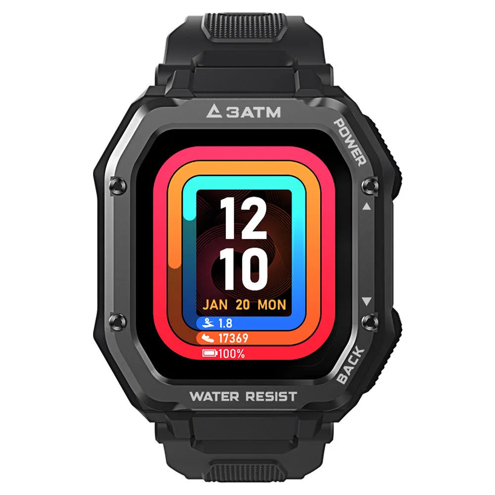 Army green sports smart watch with 1.69 inch screen showing fitness metrics