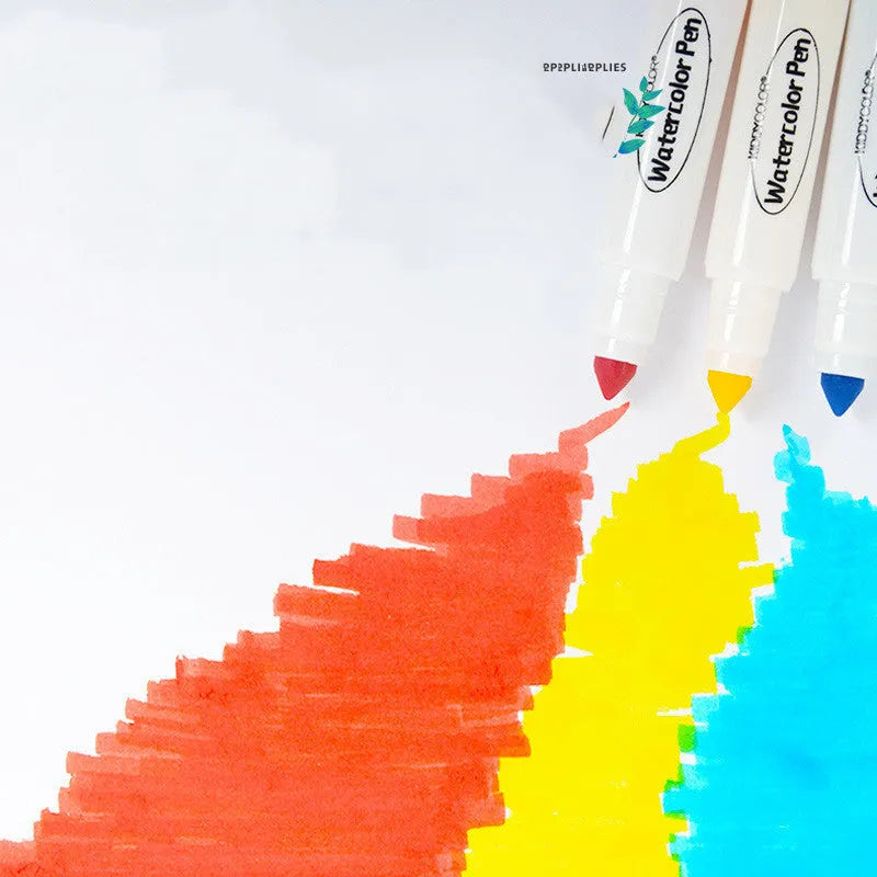 Children's plastic watercolour pen set showing 36 and 48 colour options with washable, safe colours