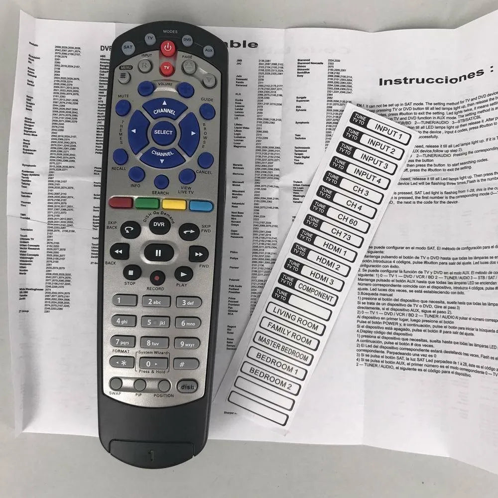 Black universal remote control for DISH Network satellite receiver, flat 20.1 model.
