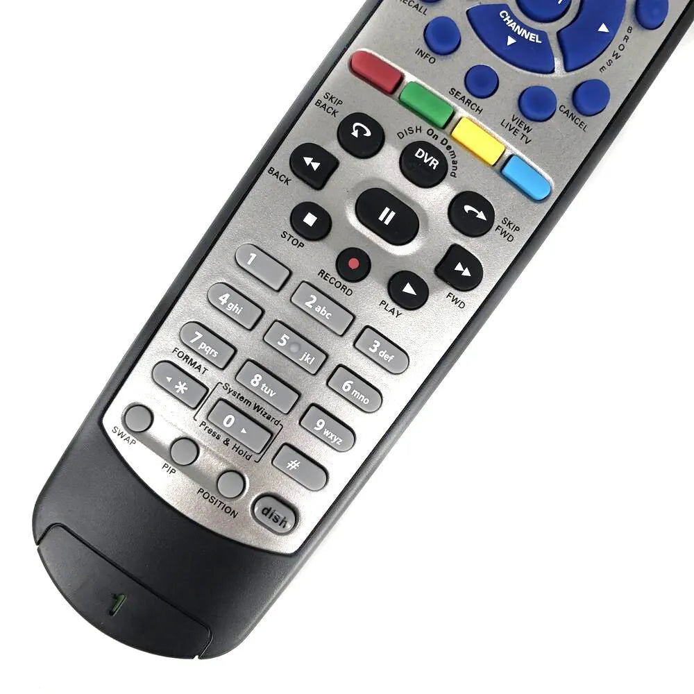 Black universal remote control for DISH Network satellite receiver, flat 20.1 model.
