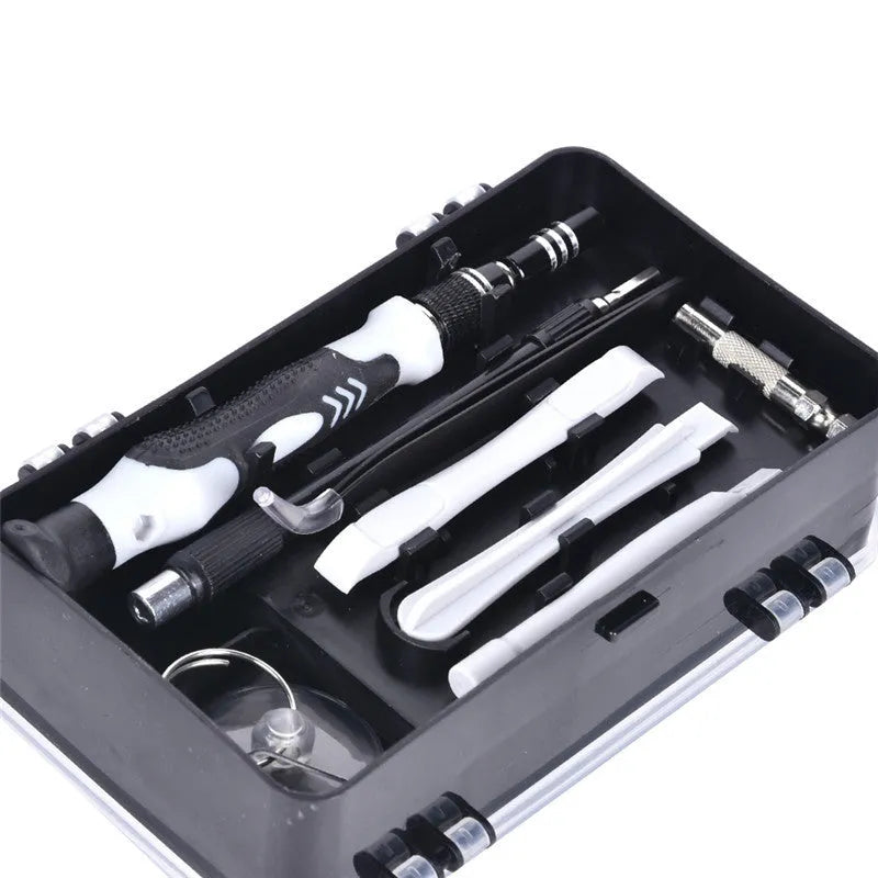 117-in-1 magnetic CRV screwdriver bit set with flexible extension rod in black, blue, or red case.