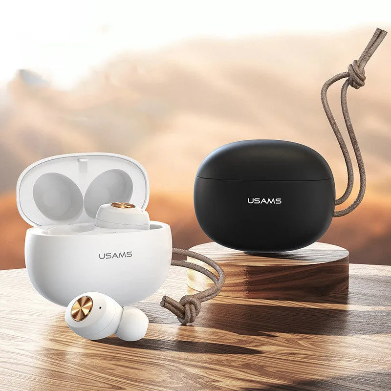 Wireless Bluetooth TWS earbuds with compact charging case in black, green, or white colour options