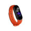 M5 smart bracelet in black showing heart rate monitor display on wrist