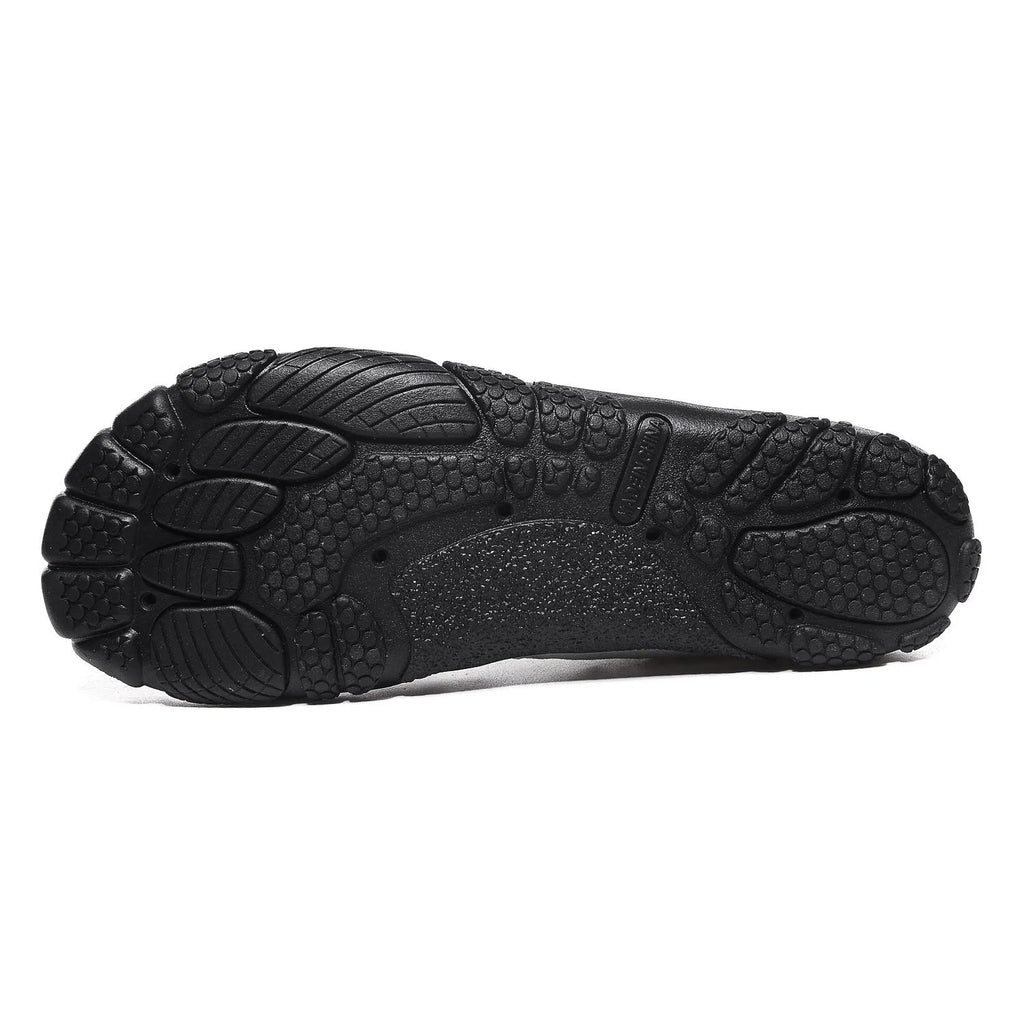 Men's and women's elastic band river tracing shoes with mesh upper and rubber sole in dark blue.