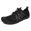 Men's and women's elastic band river tracing shoes with mesh upper and rubber sole in dark blue.