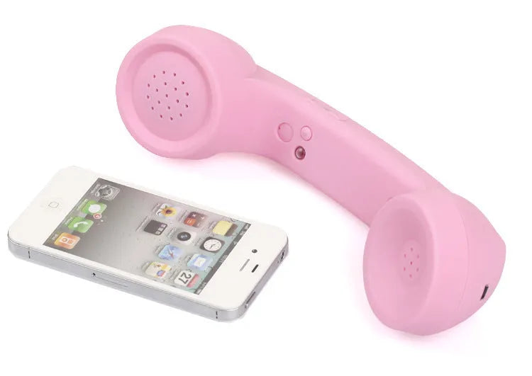 Bluetooth wireless headset with retro handset design in multiple colours showing bilateral earpieces