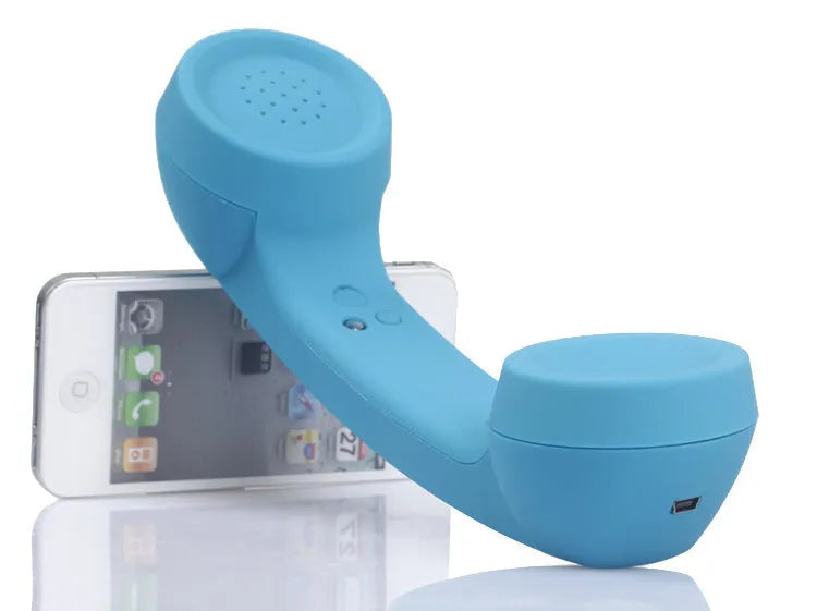 Bluetooth wireless headset with retro handset design in multiple colours showing bilateral earpieces