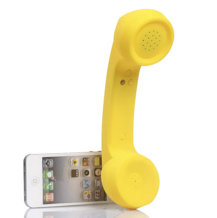 Bluetooth wireless headset with retro handset design in multiple colours showing bilateral earpieces