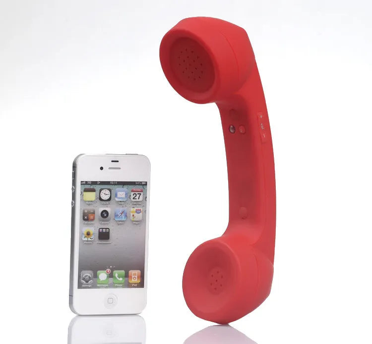 Bluetooth wireless headset with retro handset design in multiple colours showing bilateral earpieces