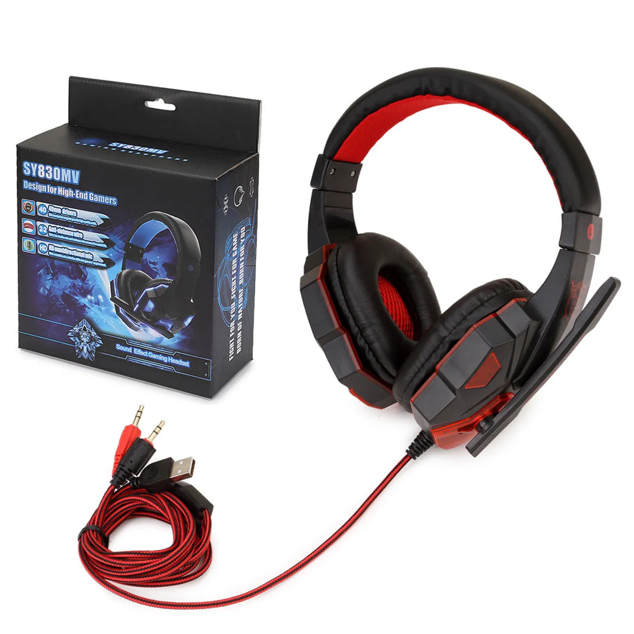 PC PS4 gaming headset with light-up effects and over-ear design in black red colour option
