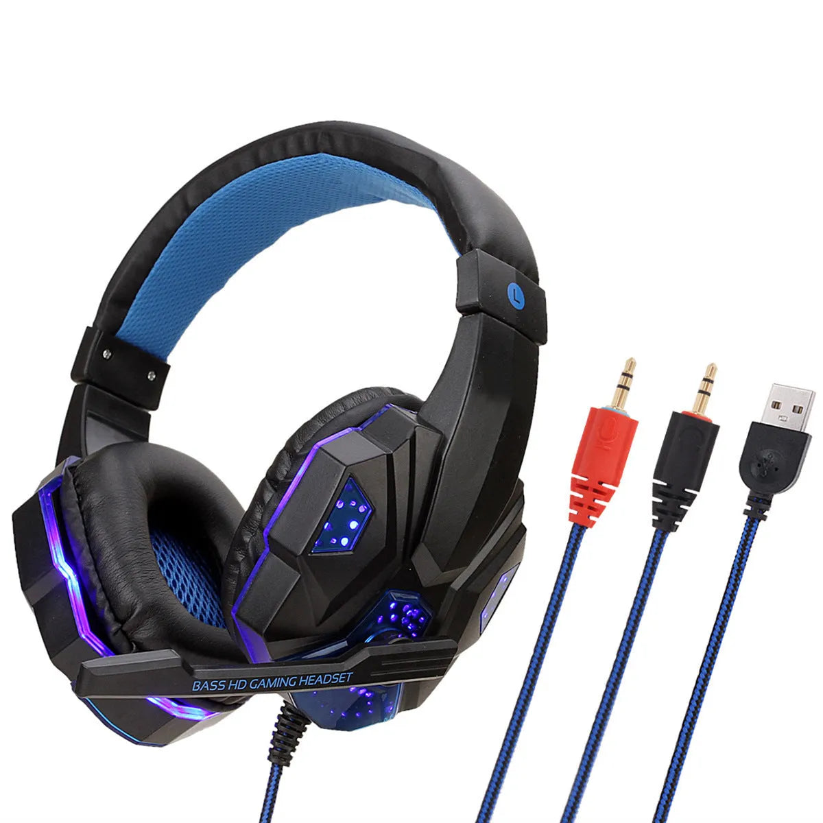 PC PS4 gaming headset with light-up effects and over-ear design in black red colour option