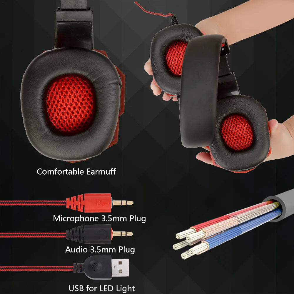 PC PS4 gaming headset with light-up effects and over-ear design in black red colour option