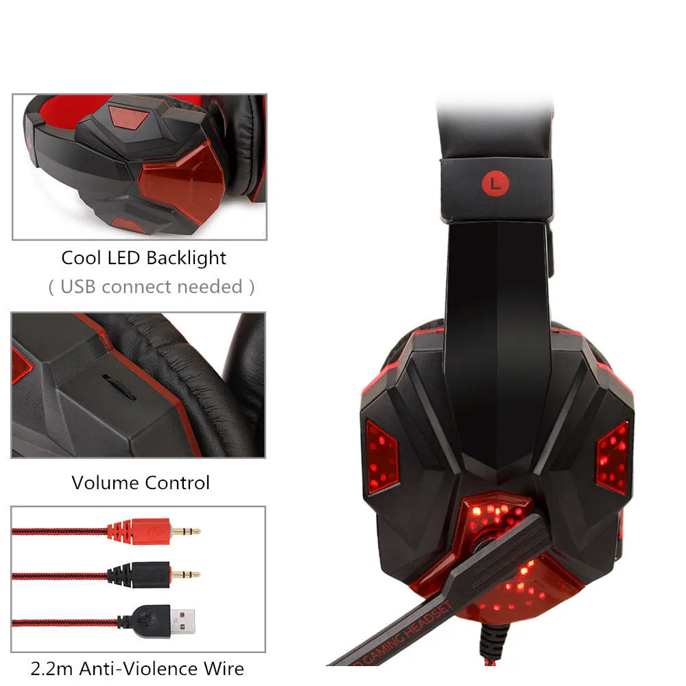 PC PS4 gaming headset with light-up effects and over-ear design in black red colour option