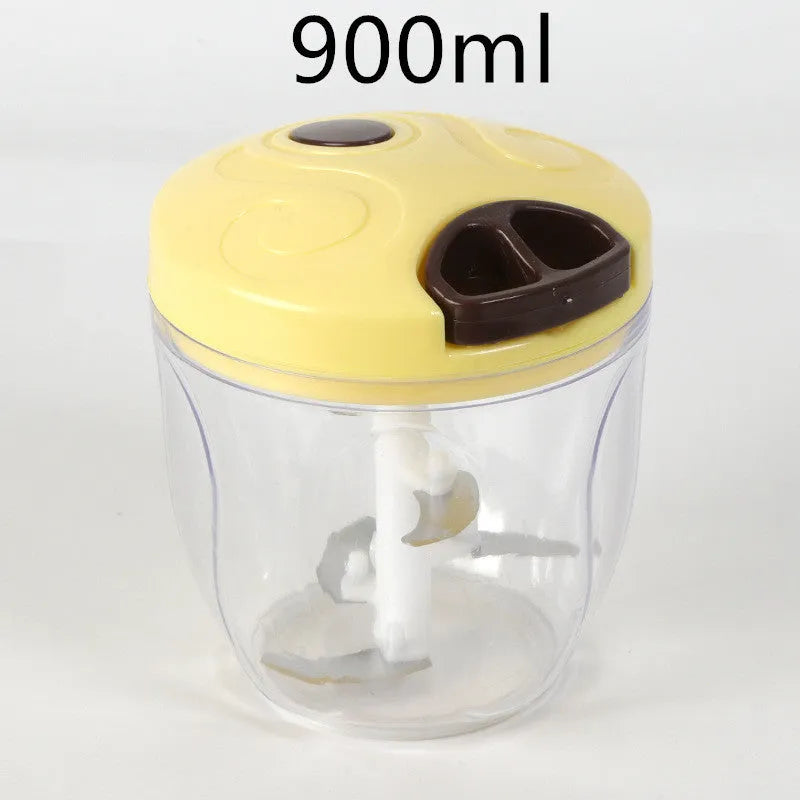 Green manual vegetable chopper with three stainless steel blades and 500ml ABS plastic container