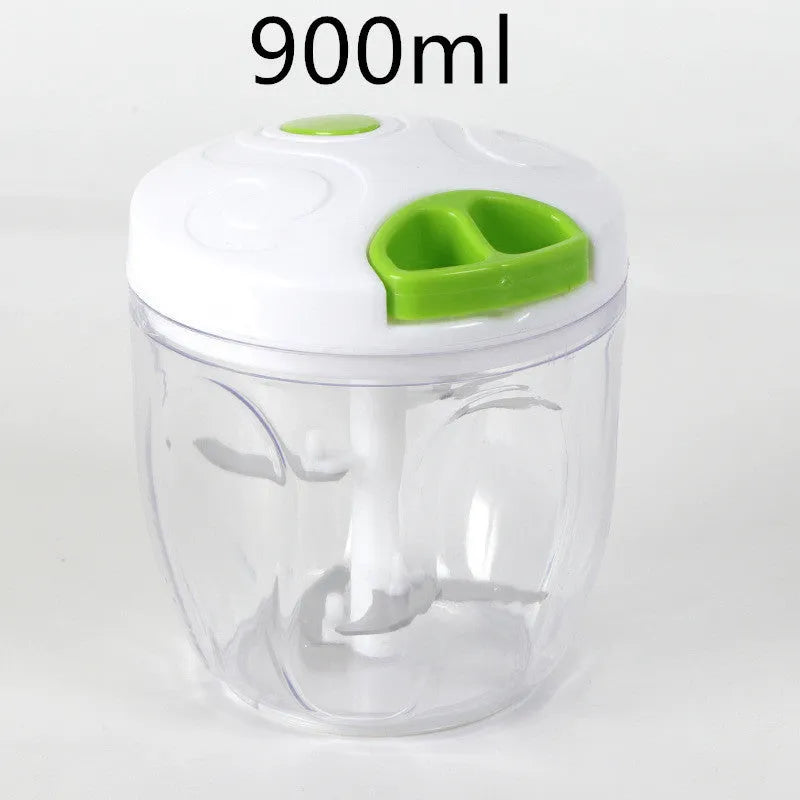 Green manual vegetable chopper with three stainless steel blades and 500ml ABS plastic container
