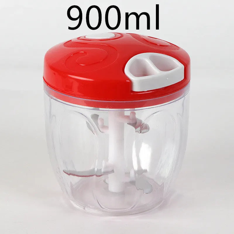 Green manual vegetable chopper with three stainless steel blades and 500ml ABS plastic container