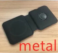 White foldable magnetic wireless charging dock showing dual charging pads for two phones