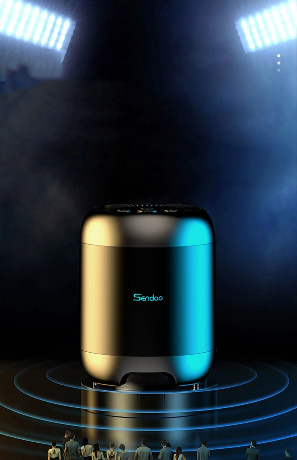 Small black or white wireless Bluetooth speaker with super subwoofer on a desk.