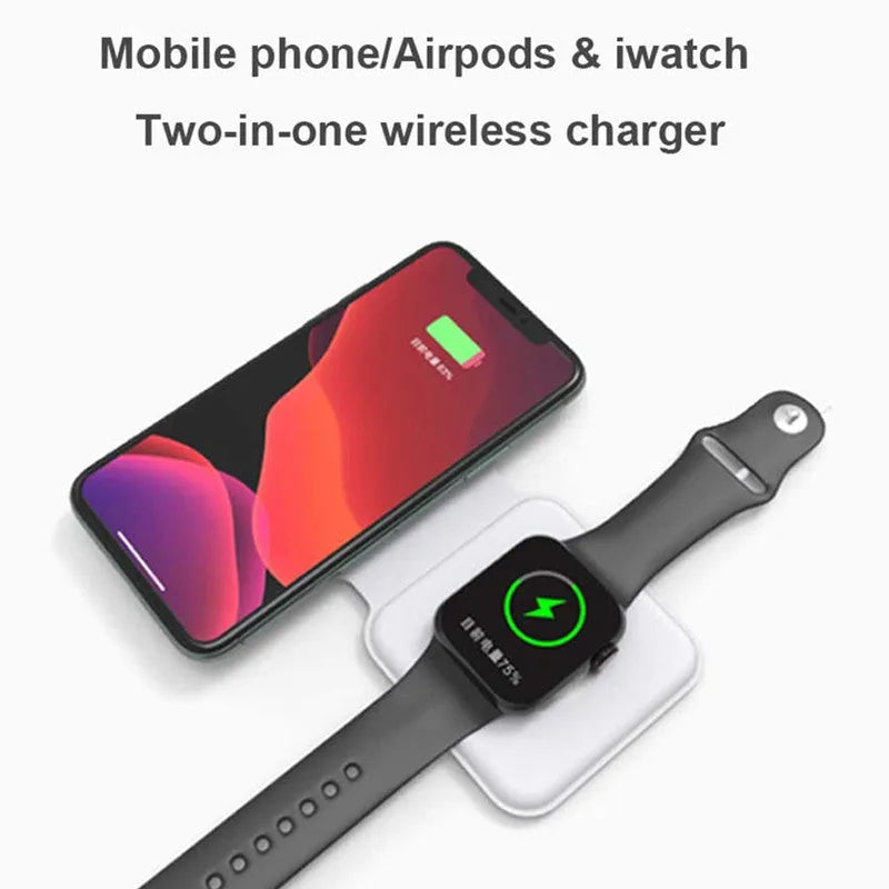 White foldable magnetic wireless charging dock showing dual charging pads for two phones