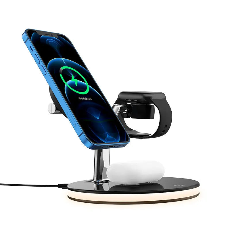 15W wireless fast charging three-in-one magnetic charging pad in black with Type-C input