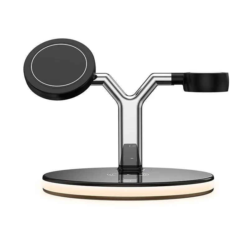 15W wireless fast charging three-in-one magnetic charging pad in black with Type-C input